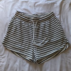 H&M Black and White Striped Drawstring Shorts